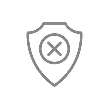 Protective shield with cross mark line icon. Protection, security sign, negative Stock Illustration