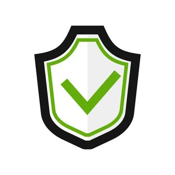 Protective shield with green check mark icon Stock Illustration