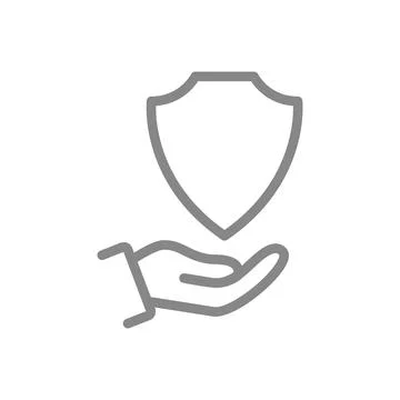 Protective shield on the hand line icon. Protection, security sign, defender Stock Illustration