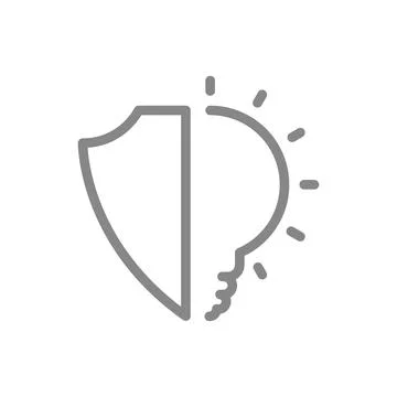Protective shield with light bulb line icon. Brilliant idea, protection of Illustrazione stock