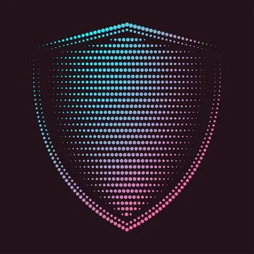 Protective shield made of dots. Particle halftone digital shield. Vector Illustrazione stock