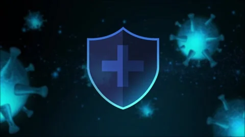 Protective symbol design with mesh tool for protect Corona Virus on blue backgro Stock Footage 147706425