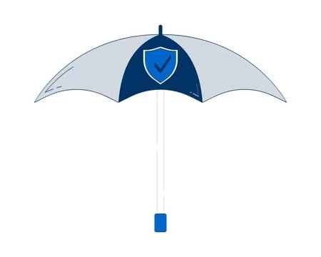 Protective umbrella with security shield emblem 2D doodle object Stock Illustration