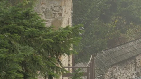 Protective Wall of Orthodox Cloister in Forest Ancient Architecture Museum Stock Footage 71647396