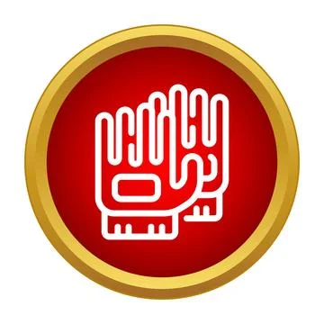Protective work gloves icon in red and gold circle Stock Illustration