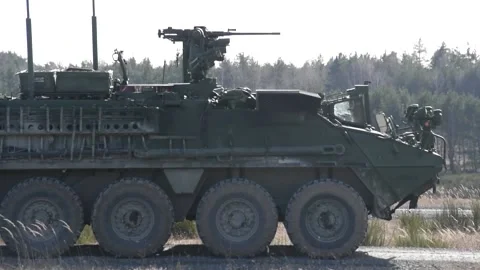 Protector RWS Live Fire - M1126 Stryker and Cougar MRAP (14) Video stock 162253725