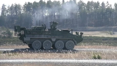 Protector RWS Live Fire - M1126 Stryker and Cougar MRAP (17) Stock Footage 162253772