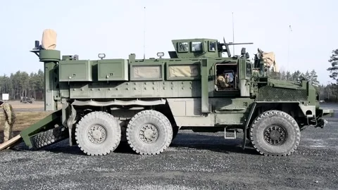 Protector RWS Live Fire - M1126 Stryker and Cougar MRAP (19) Stock Footage 162253786