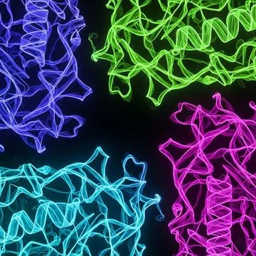 Protein Abstract protein folding pattern glowing neon, 8K Stock Illustration