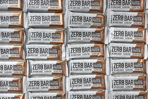 Protein bars Biotech Zero Bar large amounts Stock Photos