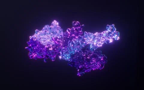 Protein with dark neon light effect, 3d rendering. Stock Illustration