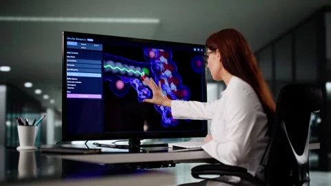 Protein Molecule Model On Computer. Drug Structure Stock Footage 311191216