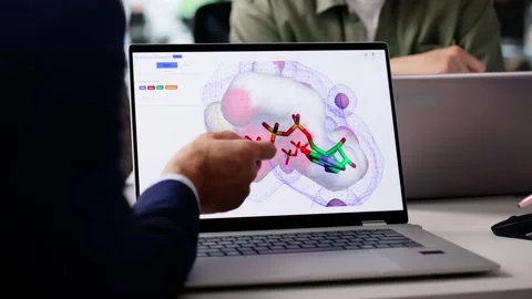 Protein Molecule Model On Computer. Drug Structure Stock Footage 312463844