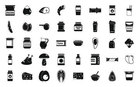 Protein nutrient icons set simple vector. Fat fiber Stock Illustration