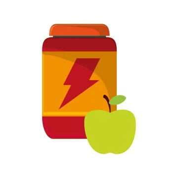 Protein powder supplement and apple  icon Ilustración de archivo