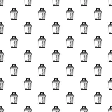 Protein shaker bottles seamless pattern black white background Illustrazione stock