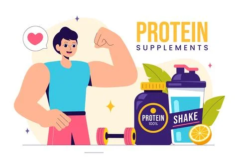 Protein Supplements Vector Illustration featuring Healthy Food, Protein Pow.. Stock Illustration