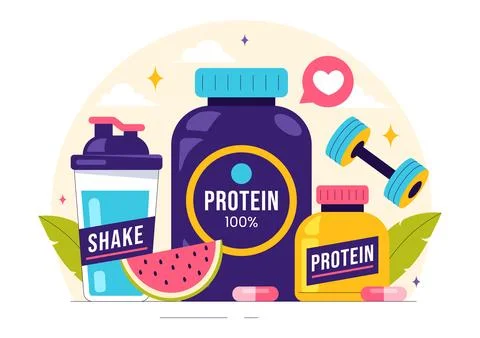 Protein Supplements Vector Illustration featuring Healthy Food, Protein Pow.. Stock Illustration