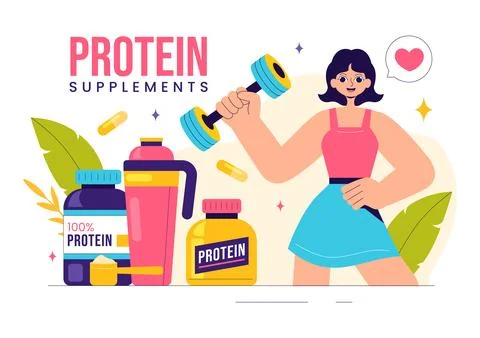 Protein Supplements Vector Illustration featuring Healthy Food, Protein Pow.. Stock Illustration