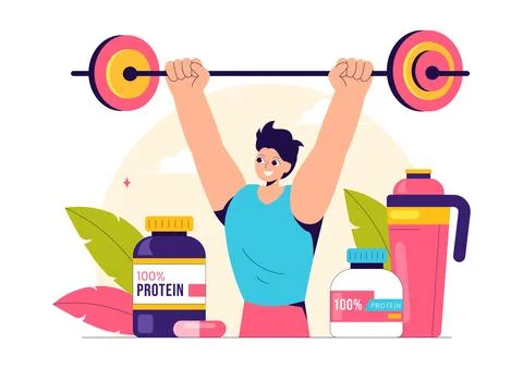 Protein Supplements Vector Illustration featuring Healthy Food, Protein Pow.. Stock Illustration