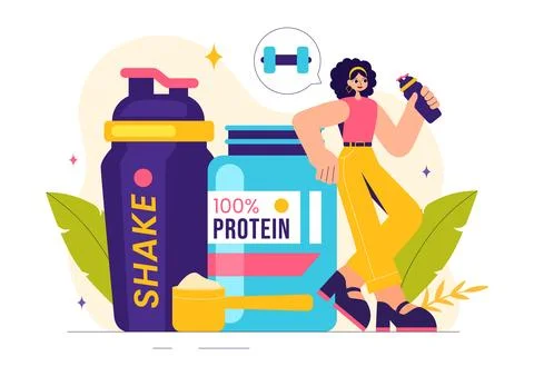 Protein Supplements Vector Illustration featuring Healthy Food, Protein Pow.. Stock Illustration