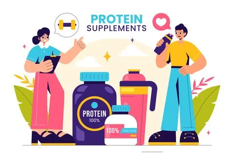 Protein Supplements Vector Illustration featuring Healthy Food, Protein Pow.. Stock Illustration