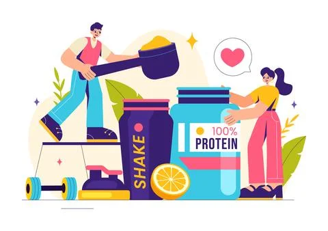 Protein Supplements Vector Illustration featuring Healthy Food, Protein Pow.. Stock Illustration