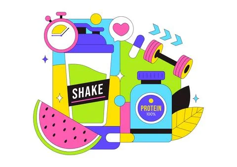 Protein Supplements Vector Illustration Featuring Healthy Food, Protein Pow.. Stock Illustration