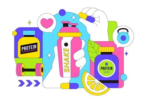 Protein Supplements Vector Illustration Featuring Healthy Food, Protein Pow.. Stock Illustration