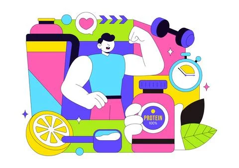 Protein Supplements Vector Illustration Featuring Healthy Food, Protein Pow.. Stock Illustration