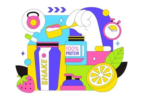 Protein Supplements Vector Illustration Featuring Healthy Food, Protein Pow.. Stock Illustration