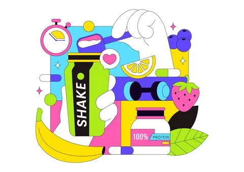 Protein Supplements Vector Illustration Featuring Healthy Food, Protein Pow.. Stock Illustration
