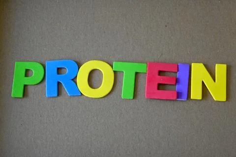 Protein word on a plain background Stockfoto's