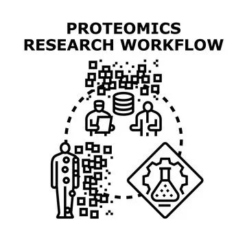 Proteomics research workflow analyzing human biological data Stock Illustration