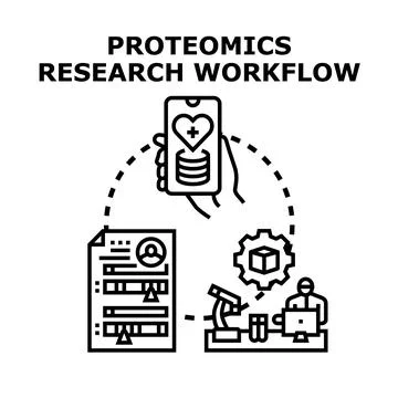 Proteomics research workflow analyzing medical data on smartphone Stock Illustration