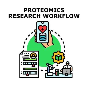 Proteomics research workflow analyzing medical data on smartphone Stock Illustration