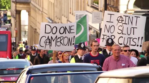 Protest Against David Cameron &amp; New Tory Government, Bristol UK Stock Footage 49999371