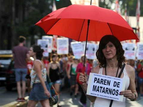 Protest against gender violence at the Plazo de Mayo in Buenos Aires, Argentina  Stock Photos
