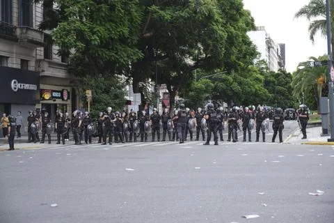 Protest against labor reform in Buenos Aires, Argentina. Stock Photos