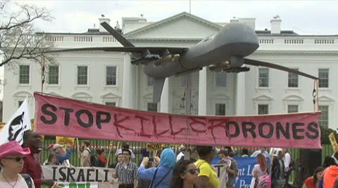 Protest against military drones Stock Footage 22635124