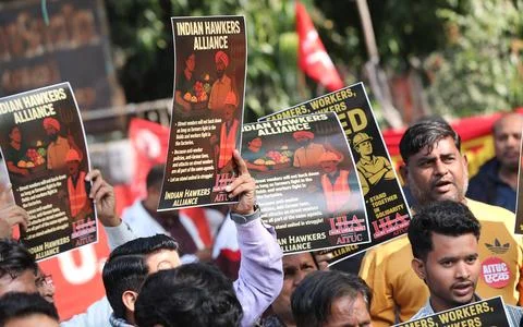 Protest against new labor codes in New Delhi, India - 26 Nov 2025 Stock Photos