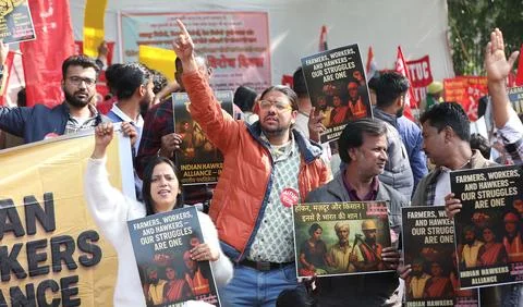 Protest against new labor codes in New Delhi, India - 26 Nov 2025 Stock Photos