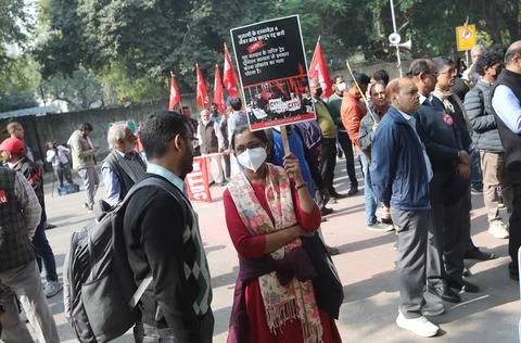 Protest against new labor codes in New Delhi, India - 26 Nov 2025 Stock Photos