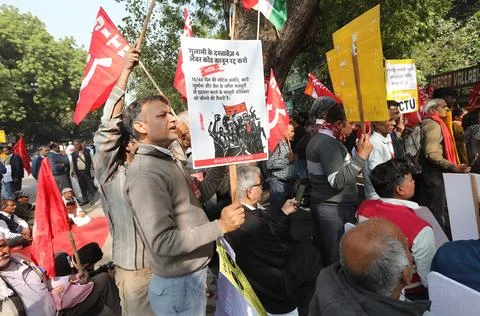 Protest against new labor codes in New Delhi, India - 26 Nov 2025 Stock Photos