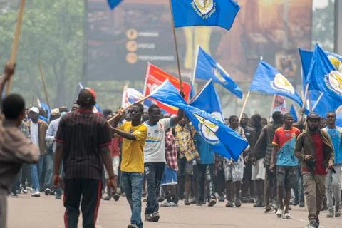 Protest against planned constitutional changes in Kinshasa, Democratic Republic  Stock Photos