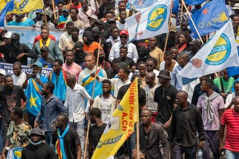 Protest against planned constitutional changes in Kinshasa, Democratic Republic  Stock Photos