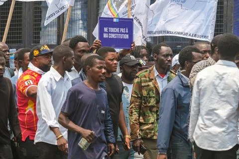 Protest against planned constitutional changes in Kinshasa, Democratic Republic  Stock Photos