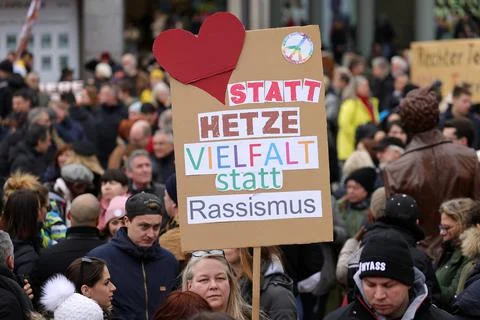 Protest against the racist terror attack in Hanau, Germany - 22 Feb 2020 Stock Photos