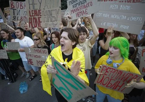 Protest against restricting the autonomy of Ukrainian anti-corruption authoritie Stock Photos