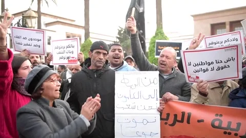 Protest against rising prices in Morocco, Rabat (es-ES), MA - 20 Feb 2023 Stock Footage 233773976